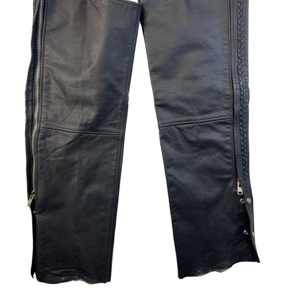 Unisex Interstate Leather Black Motorcycle Biker Riding Chaps Adjustable S - Picture 3 of 16